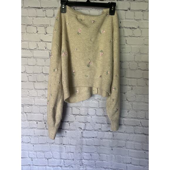 H&M Ribbed Knit Rose Floral Embroidered Cardigan Size XXL - Picture 4 of 4